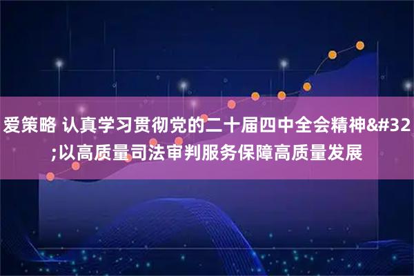 爱策略 认真学习贯彻党的二十届四中全会精神&#32;以高质量司法审判服务保障高质量发展